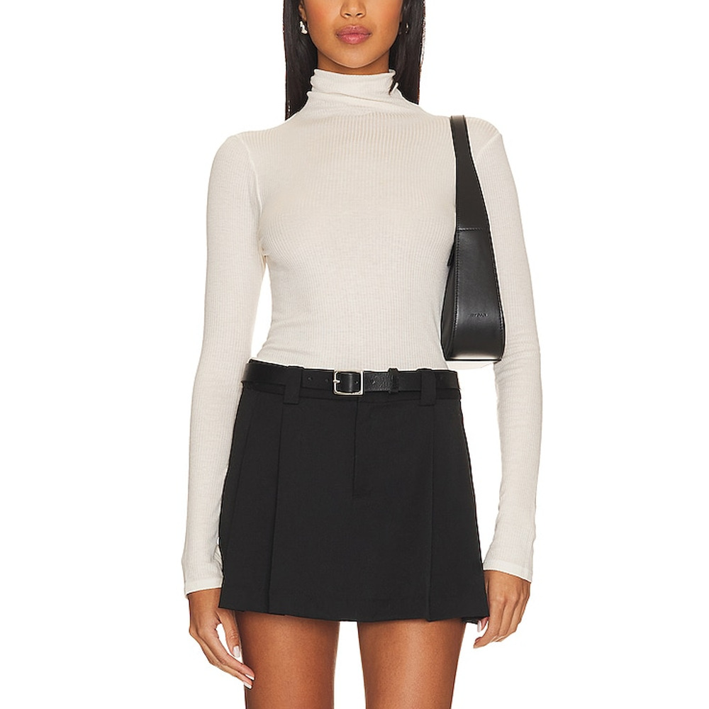 Enza Costa Silk White Cashmere Rib Slim Turtleneck Size S